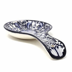 Handmade Pottery Spoon Rest, Blue Flower - Encantada - Encantada