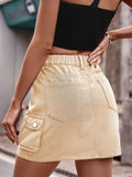 Denim Mini Skirt with Pockets - Trendsi