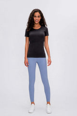 Round Neck Short Sleeve Active T-Shirt - Trendsi - Flyclothing LLC