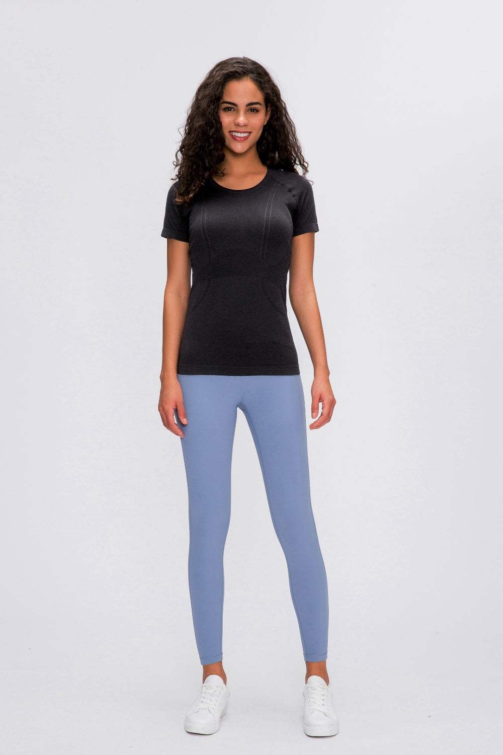 Round Neck Short Sleeve Active T-Shirt - Trendsi - Flyclothing LLC