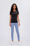 Round Neck Short Sleeve Active T-Shirt - Trendsi - Flyclothing LLC