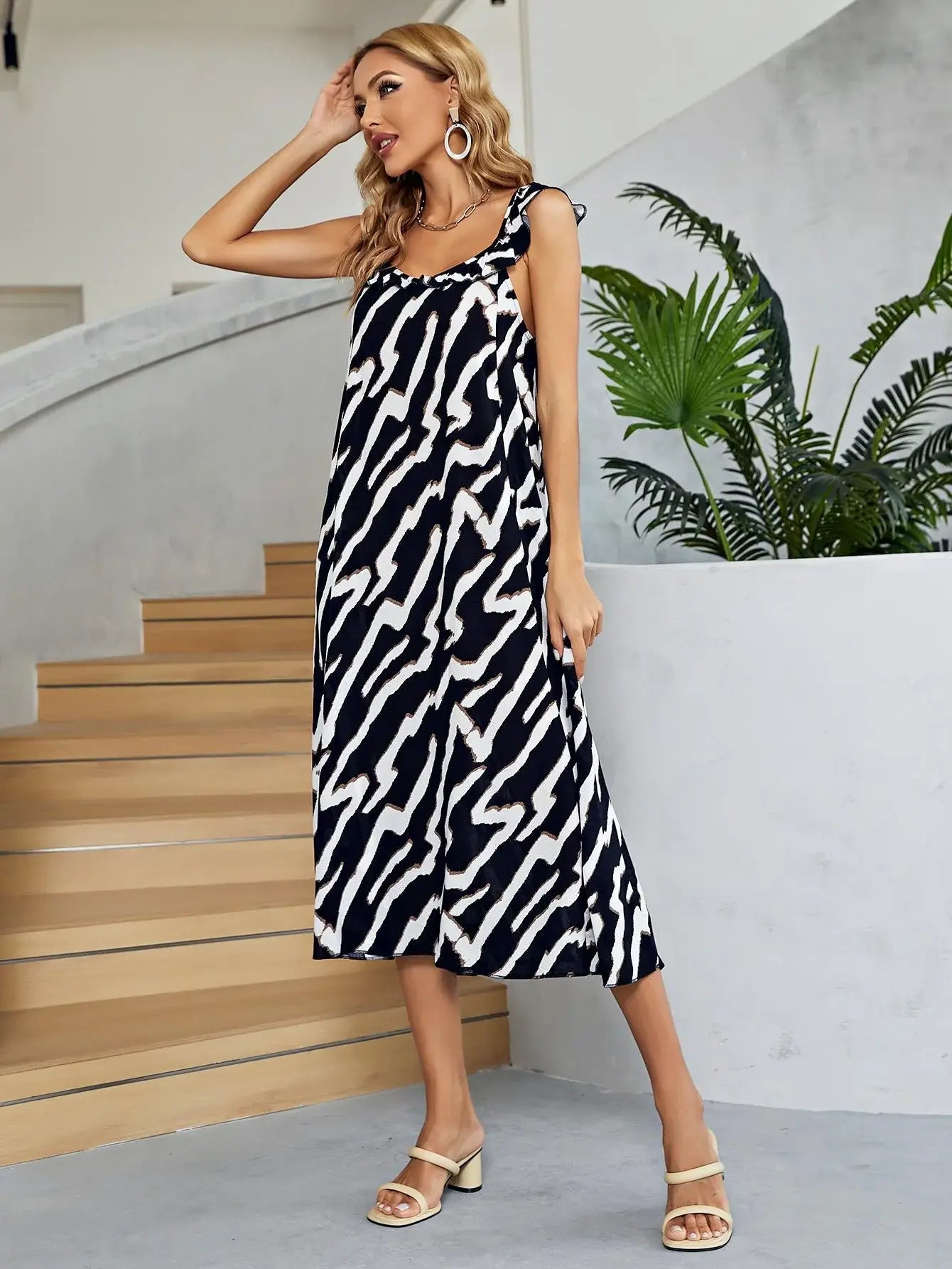 Two-Tone Low Back Midi Dress - Trendsi - Flyclothing LLC
