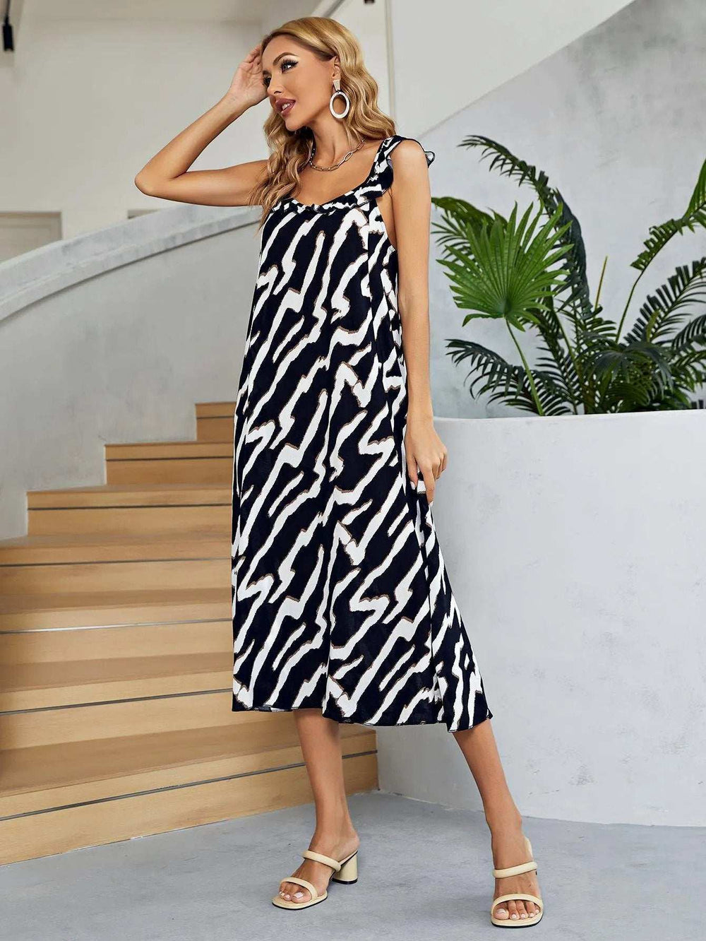 Two-Tone Low Back Midi Dress - Trendsi - Flyclothing LLC