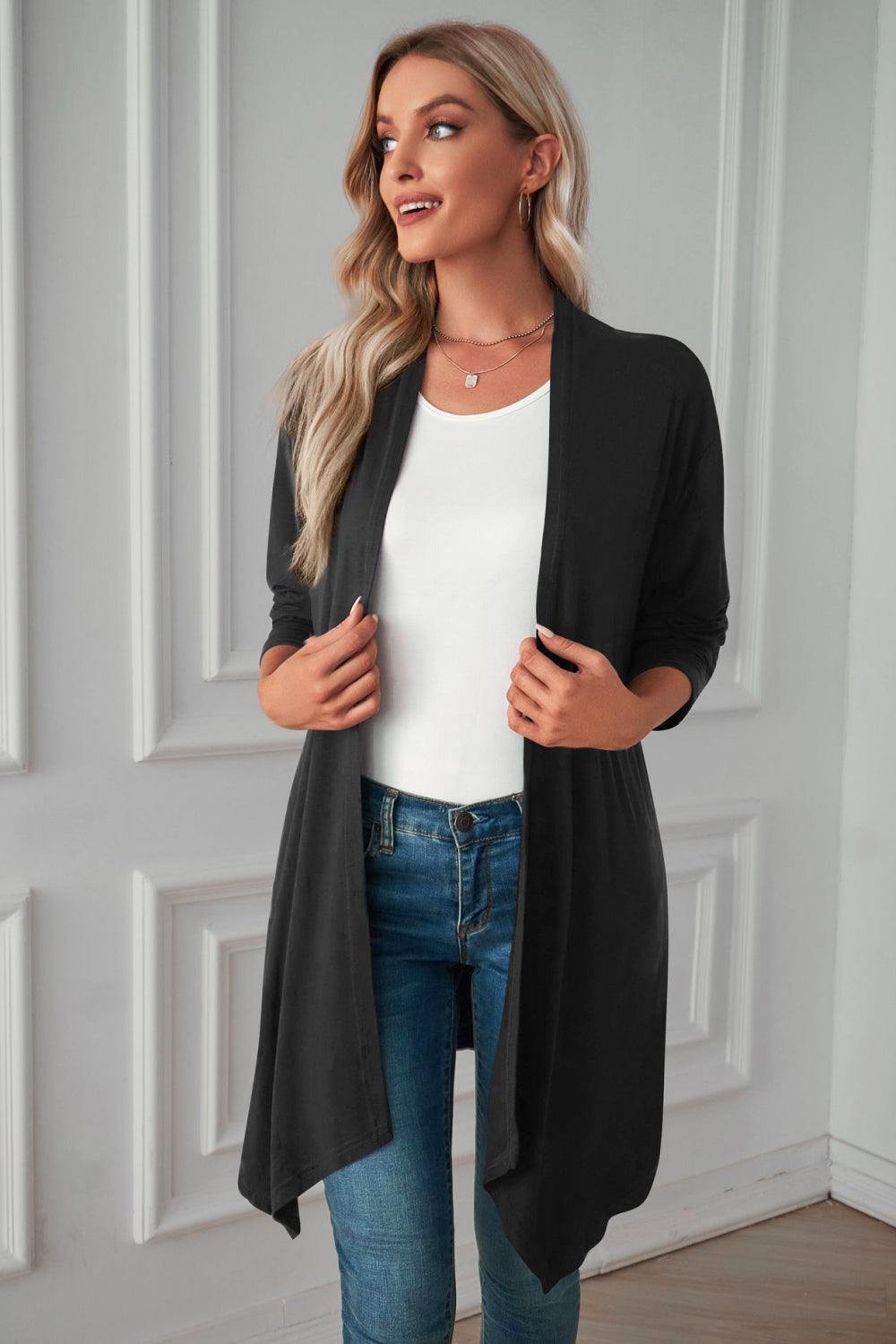 Open Front Long Sleeve Cardigan - Trendsi