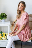 Heimish Full Size Waffle Knit V-Neck Babydoll Top - Trendsi