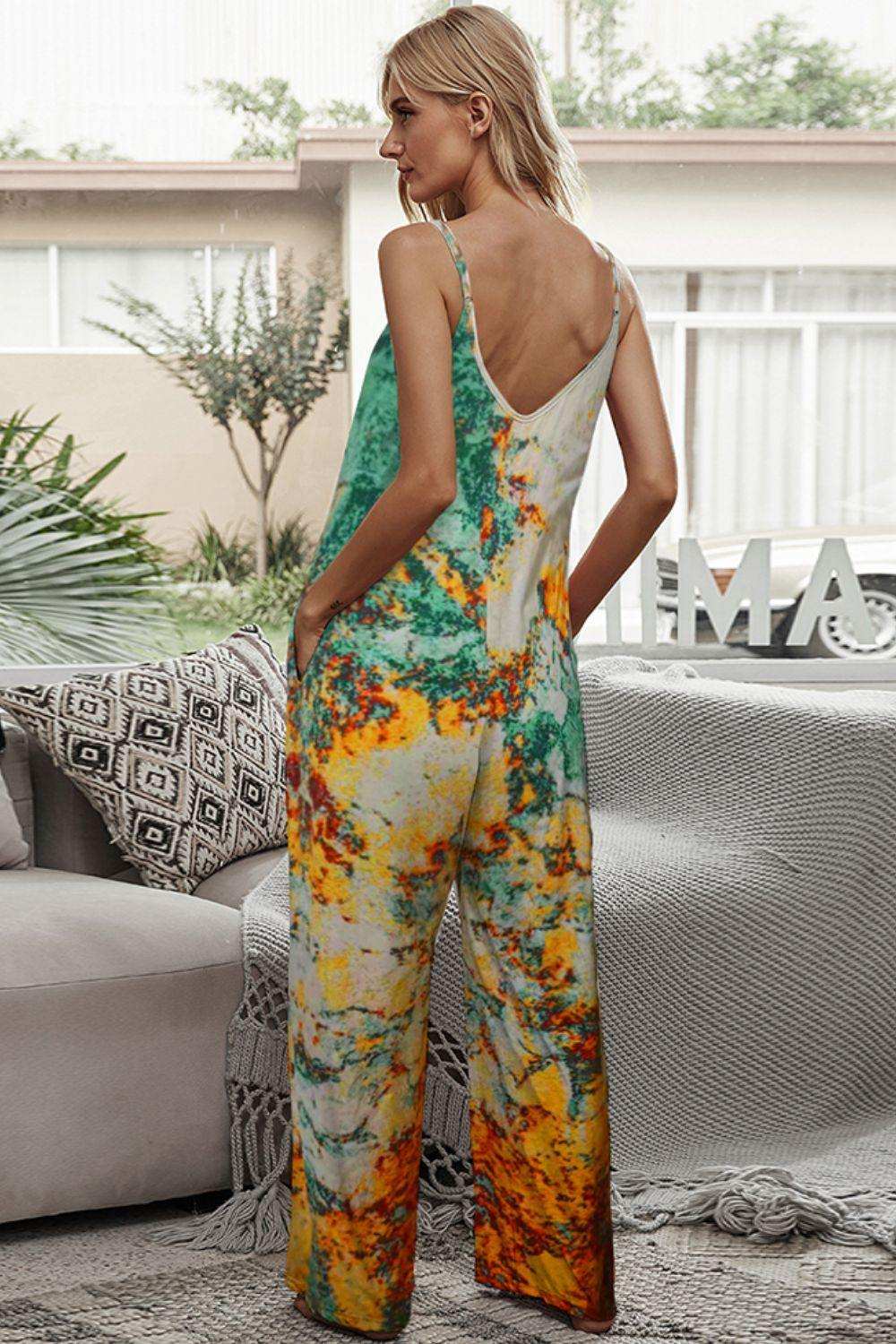 Tie-Dye Spaghetti Strap Jumpsuit with Pockets - Trendsi - Flyclothing LLC