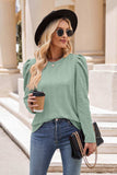Round Neck Puff Sleeve Blouse - Trendsi - Flyclothing LLC