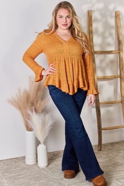 Hailey & Co Full Size V-Neck Flounce Sleeve Blouse - Trendsi