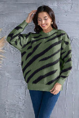 Animal Element Round Neck Dropped Shoulder Sweater - Trendsi