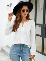 Notched Flounce Sleeve Blouse - Trendsi - Flyclothing LLC