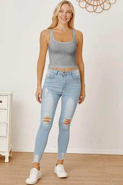 Square Neck Wide Strap Tank - Trendsi - Flyclothing LLC