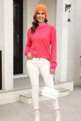 Striped Round Neck Dropped Shoulder Sweater - Trendsi - Flyclothing LLC