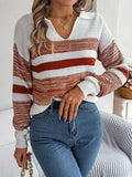 Striped Collared Neck Long Sleeve Sweater - Trendsi