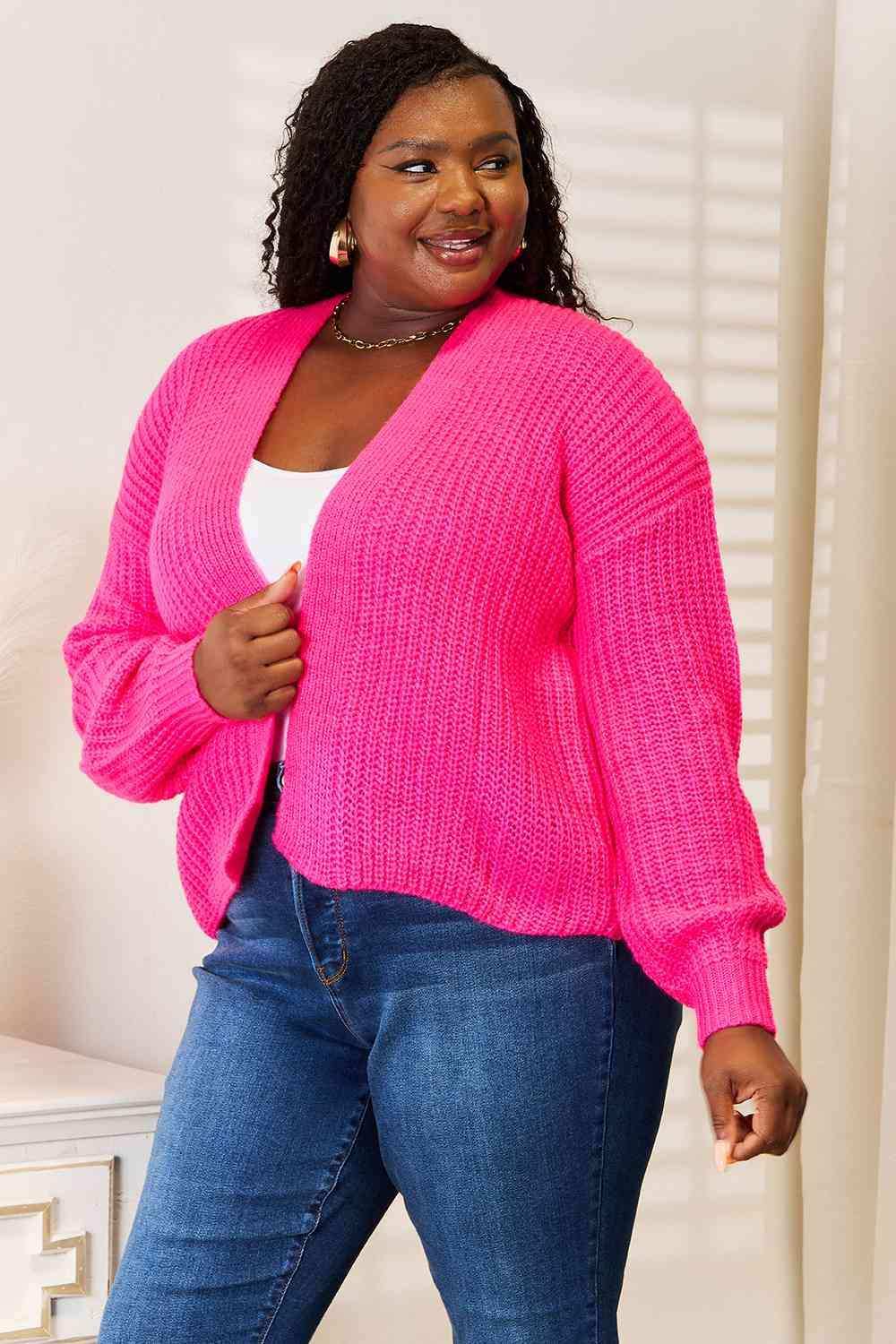 Woven Right Rib-Knit Open Front Drop Shoulder Cardigan - Trendsi - Flyclothing LLC