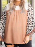 Plus Size Leopard Ruffle Trim Long Sleeve Blouse - Trendsi - Flyclothing LLC