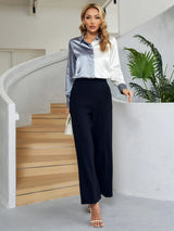 Two-Tone Long Sleeve Collared Shirt - Trendsi - Flyclothing LLC