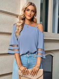 Asymmetrical Neck Sheer Striped Flare Sleeve Blouse - Trendsi - Flyclothing LLC