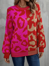 Round Neck Contrast Color Dropped Shoulder Sweater - Trendsi - Flyclothing LLC