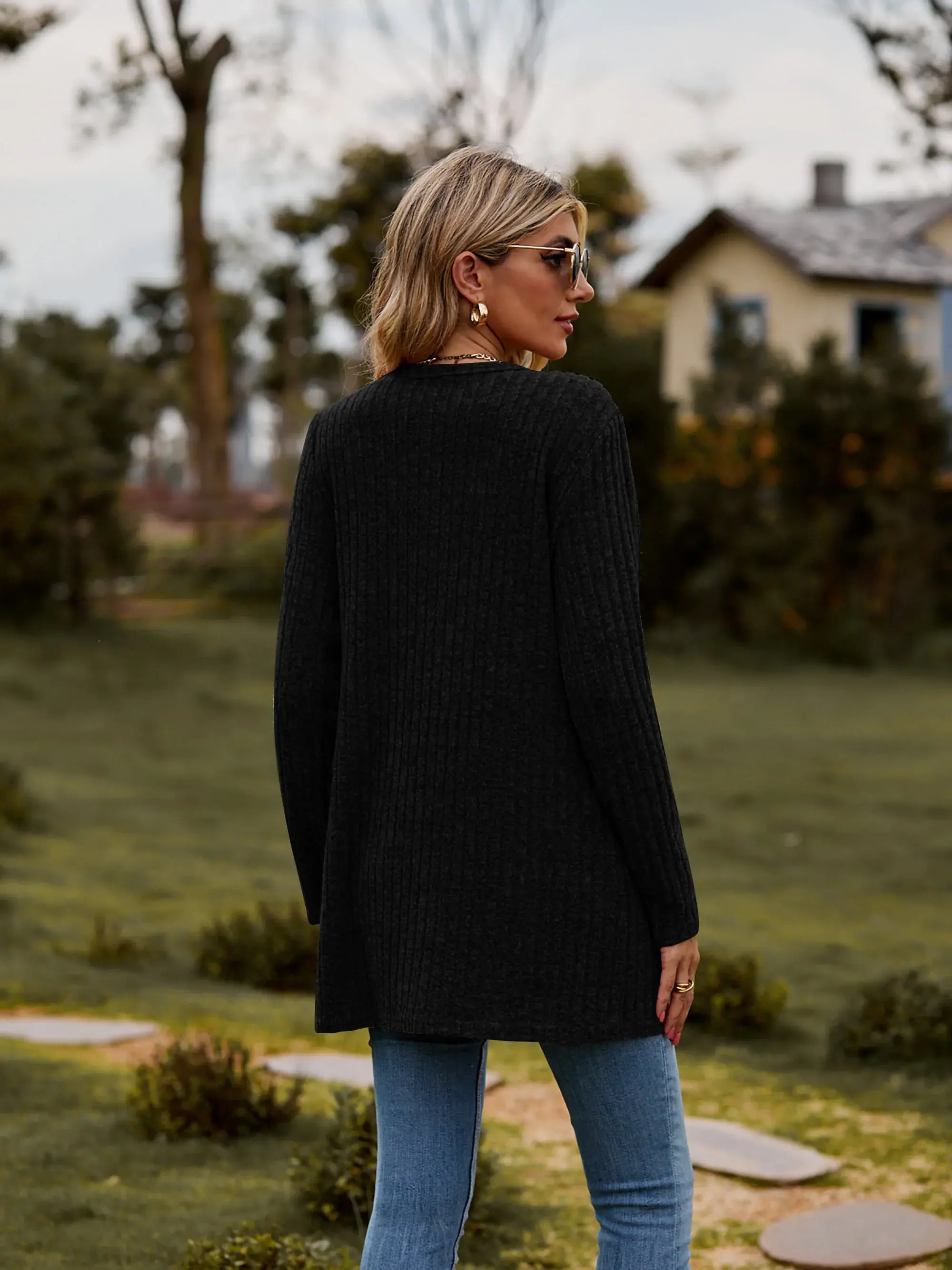 Ribbed Button-UP Caradigan with Pockets - Trendsi - Flyclothing LLC