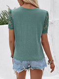 Lace Detail Short Sleeve Round Neck T-Shirt - Trendsi
