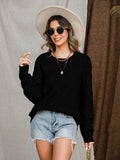 Openwork Round Neck Raglan Sleeve Sweater - Trendsi - Flyclothing LLC