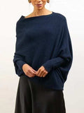 Full Size Boat Neck Batwing Sleeve Knit Top - Trendsi - Flyclothing LLC