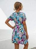 Printed Surplice Tie Waist Mini Dress - Trendsi - Flyclothing LLC