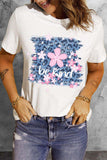 Leopard Floral Graphic Round Neck Tee - Trendsi - Flyclothing LLC