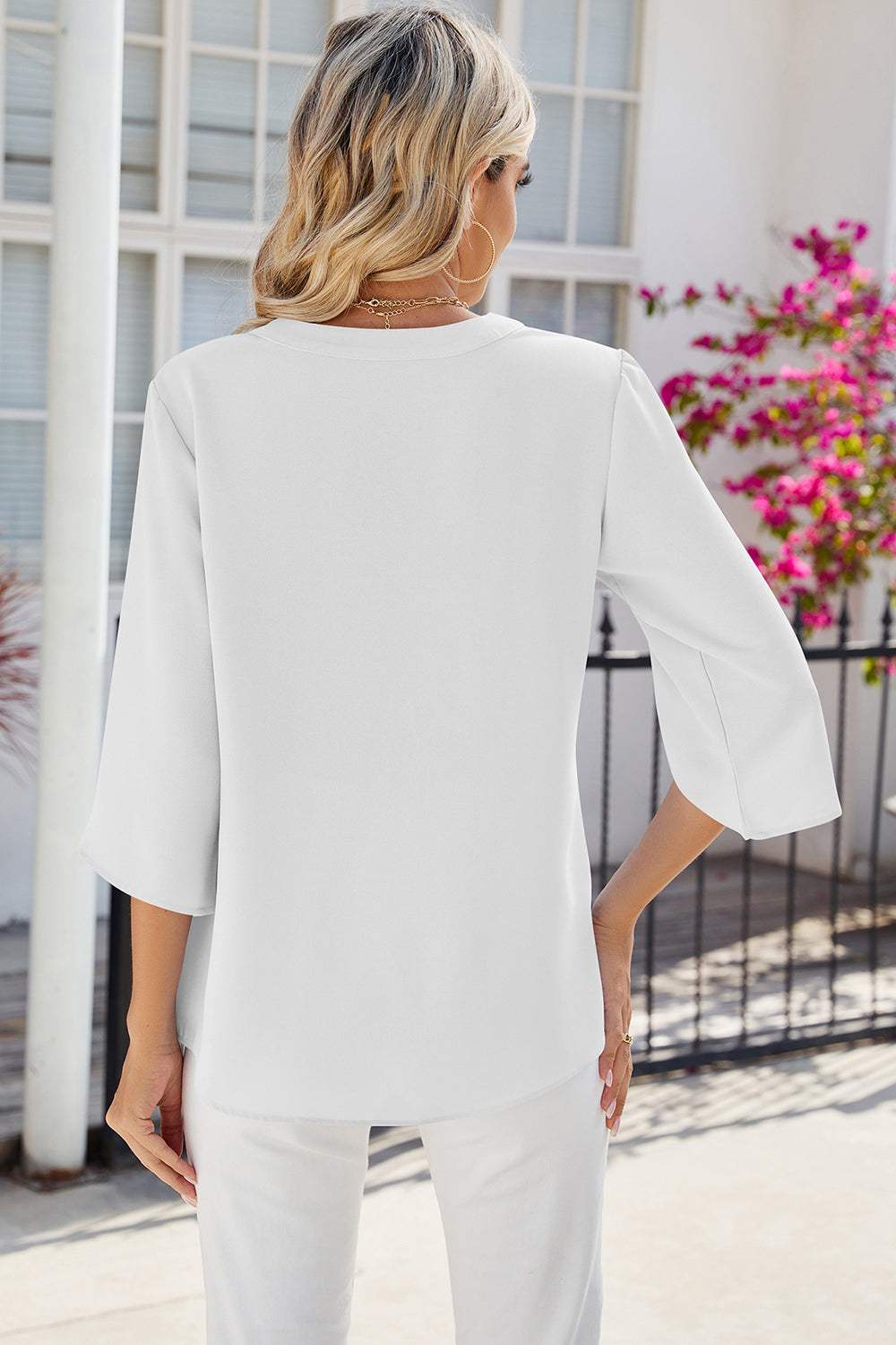 Notched Half Button T-Shirt - Trendsi - Flyclothing LLC
