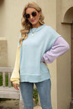 Color Block Round Neck Dropped Shoulder Sweater - Trendsi - Flyclothing LLC