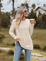 Ribbed Round Neck Long Sleeve Tee - Trendsi - Flyclothing LLC
