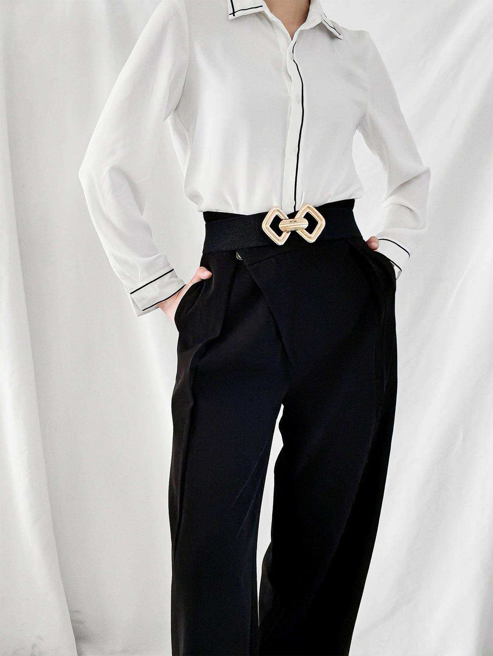 Geometric Buckle Elastic Wide Belt - Trendsi - Flyclothing LLC