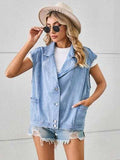Pocketed Button Up Sleeveless Denim Jacket - Trendsi - Flyclothing LLC