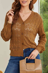 Openwork V-Neck Cardigan - Trendsi - Flyclothing LLC