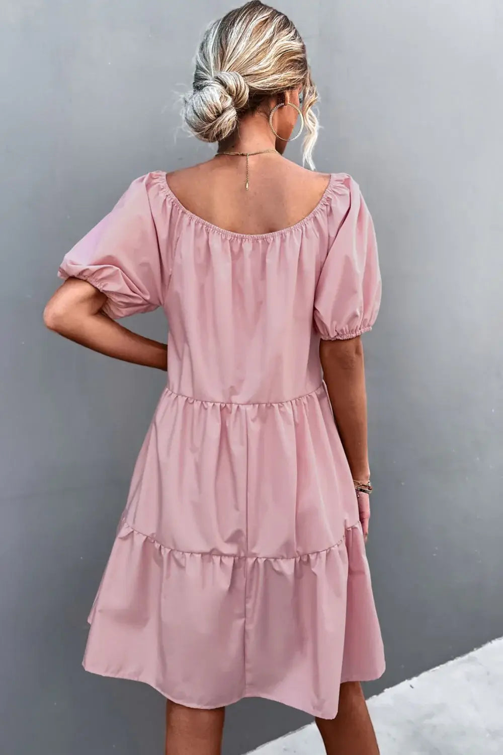 Square Neck Short Sleeve Mini Dress - Trendsi - Flyclothing LLC