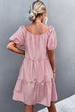 Square Neck Short Sleeve Mini Dress - Trendsi - Flyclothing LLC