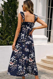 Floral Print Sleeveless Square Neck Slit Midi Dress - Trendsi - Flyclothing LLC