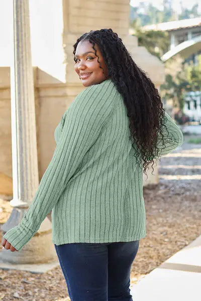 Basic Bae Full Size Ribbed Round Neck Long Sleeve Knit Top - Trendsi - Flyclothing LLC