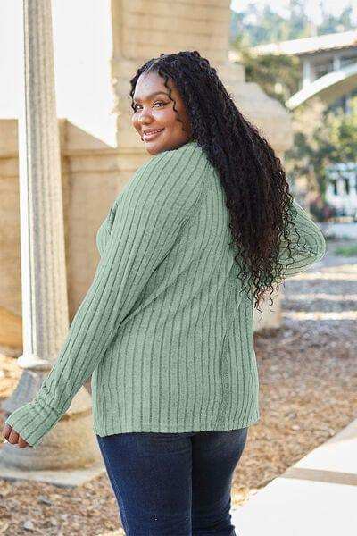 Basic Bae Full Size Ribbed Round Neck Long Sleeve Knit Top - Trendsi - Flyclothing LLC