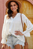 Crochet Flounce Sleeve Button Up Blouse - Trendsi
