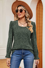 Square Neck Flounce Sleeve T-Shirt - Trendsi - Flyclothing LLC