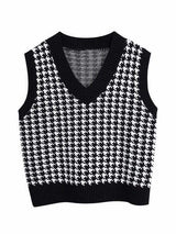 Houndstooth V-Neck Sweater Vet - Trendsi - Flyclothing LLC