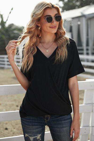 Surplice Half Sleeve T-Shirt - Trendsi - Flyclothing LLC