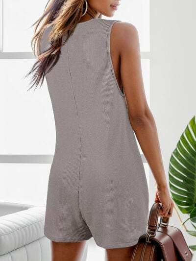 Waffle-Knit Scoop Neck Wide Strap Romper - Trendsi - Flyclothing LLC