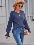 Round Neck Flounce Sleeve Blouse - Trendsi