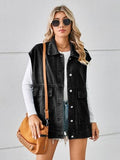 Pocketed Button Up Sleeveless Denim Jacket - Trendsi