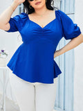 Plus Size Tied Sweetheart Neck Balloon Sleeve Blouse - Trendsi - Flyclothing LLC