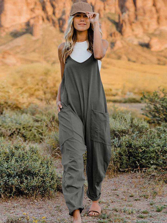 Double Take Full Size Sleeveless V-Neck Pocketed Jumpsuit - Trendsi - Flyclothing LLC