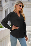 Eyelet Notched Lantern Sleeve T-Shirt - Trendsi - Flyclothing LLC