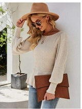 （No）Ribbed Round Neck Lantern Sleeve Sweater - Trendsi - Flyclothing LLC